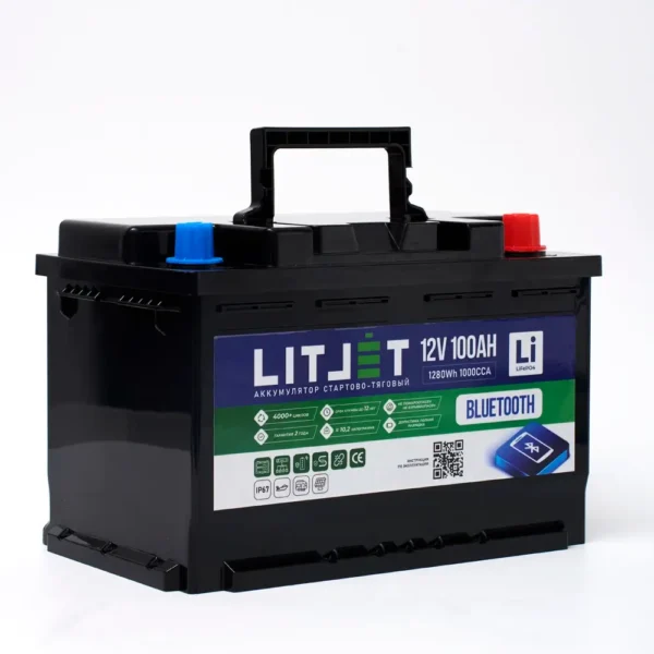 Литиевый аккумулятор стартово/тяговый LITJET SMART LiFePO4 12V 100Ah 1280Wh 1000CCA вид сбоку