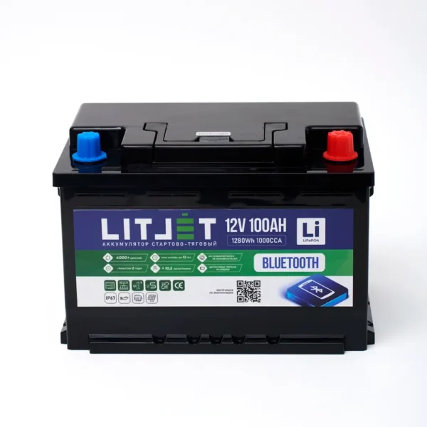 Литиевый аккумулятор стартово/тяговый LITJET SMART LiFePO4 12V 100Ah 1280Wh 1000CCA вид сверху