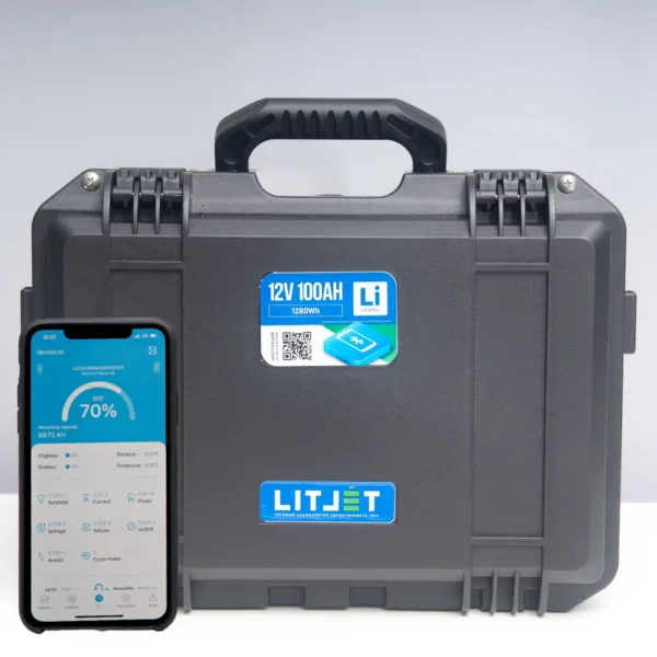 Литиевый аккумулятор тяговый LITJET SMART LiFePO4 12V 100Ah 1280Wh in strong case w Bluetooth