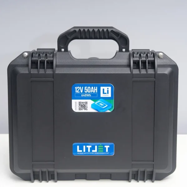 Литиевый аккумулятор тяговый LITJET SMART LiFePO4 12V 50Ah 640Wh in strong case вид спереди