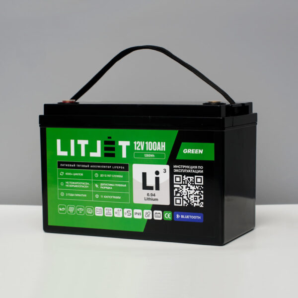 Литиевый аккумулятор тяговый LITJET GREEN LiFePO4 12V 100Ah 1280Wh w Bluetooth фото