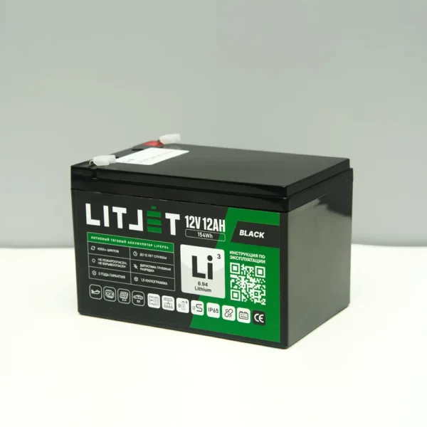 Литиевый аккумулятор тяговый LITJET BLACK LiFePO4 12V 12Ah 154Wh фото