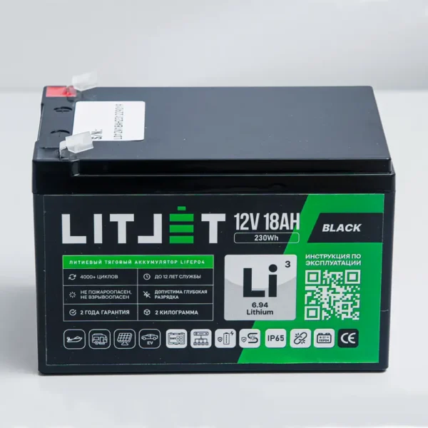 аккумулятор тяговый LITJET BLACK LiFePO4 12V 18Ah картинка