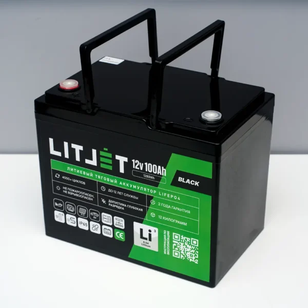 Литиевый аккумулятор тяговый LITJET BLACK LiFePO4 12V 100Ah 1280Wh корпус фото