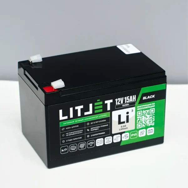 Литиевый аккумулятор тяговый LITJET BLACK LiFePO4 12V 15Ah 192Wh картинка