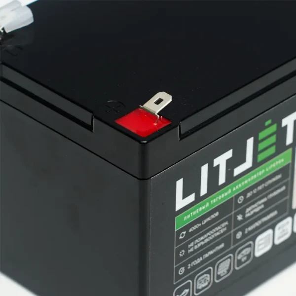 Литиевый аккумулятор тяговый LITJET BLACK LiFePO4 12V 15Ah 192Wh фото клеммы