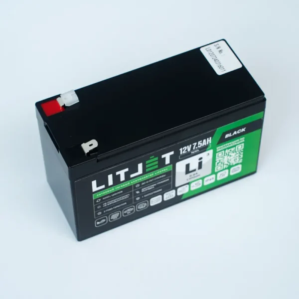 Литиевый аккумулятор тяговый LITJET BLACK LiFePO4 12V 7,5Ah 96Wh вид сверху