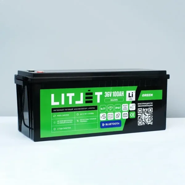 аккумулятор тяговый LITJET GREEN LiFePO4 36V 100Ah 3840Wh с Bluetooth вид сбоку