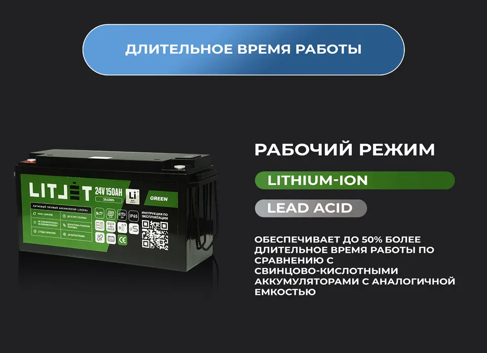 Длительное время работы LIFEPO4 батареи инфографика