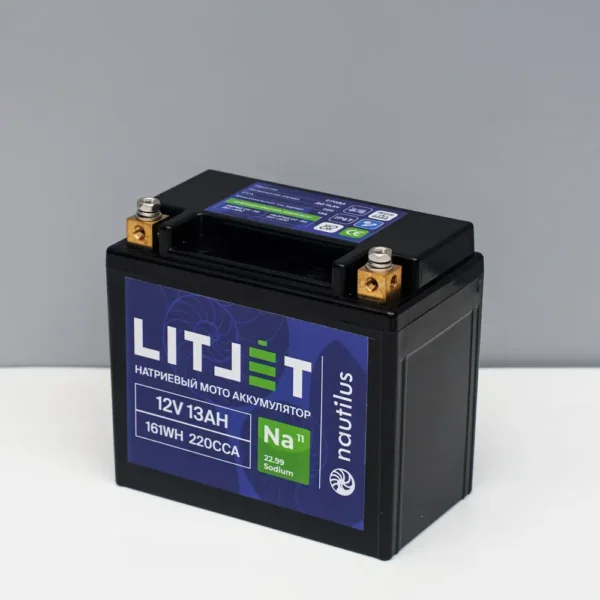 Натриевый стартовый мото аккумулятор 12V 13Ah 161Wh 300CCA YTX14A L+ корпус