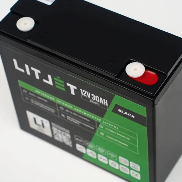 Литиевый аккумулятор тяговый LITJET BLACK LiFePO4 12V 30Ah 384Wh вид сверху