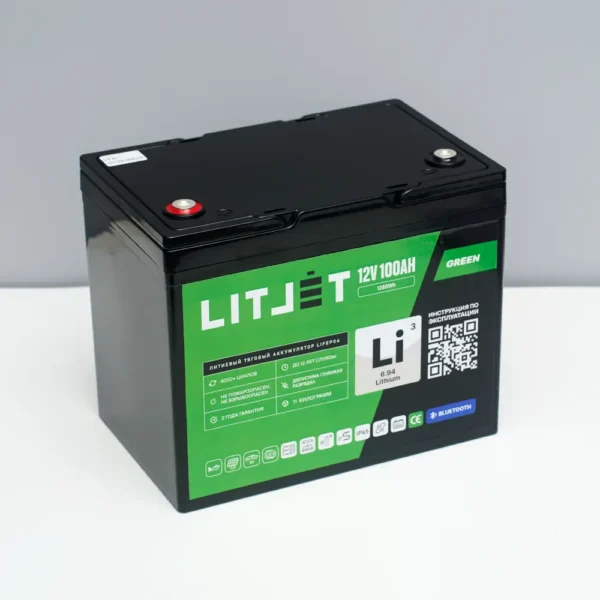 Литиевый аккумулятор тяговый LITJET GREEN LiFePO4 12V 100Ah 1280Wh фото сбоку