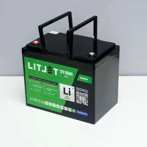 Литиевый аккумулятор тяговый LITJET GREEN LiFePO4 12V 100Ah 1280Wh вид сбоку