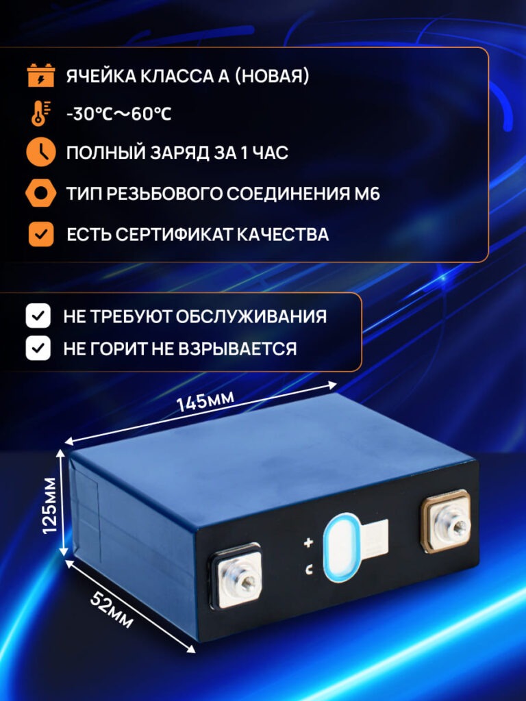Ячейка LFP 100Ah 3.2v LiFePO4 инфографика