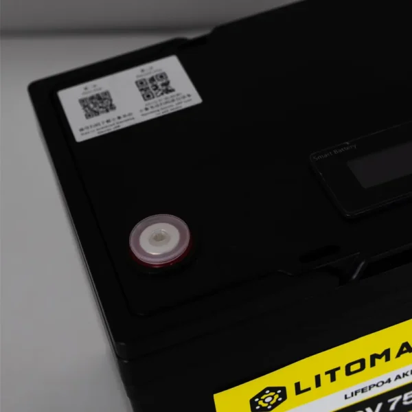 Литиевый аккумулятор тяговый LitoMax LiFePO4 12,8V 75Ah с цветным монитором фото клеммы