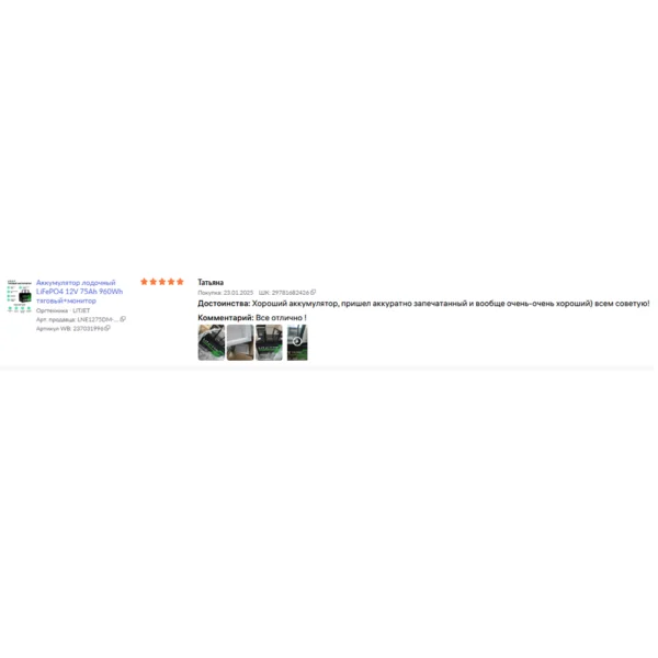 Литиевый аккумулятор тяговый LITJET BLACK LiFePO4 12V 75Ah 960Wh отзыв