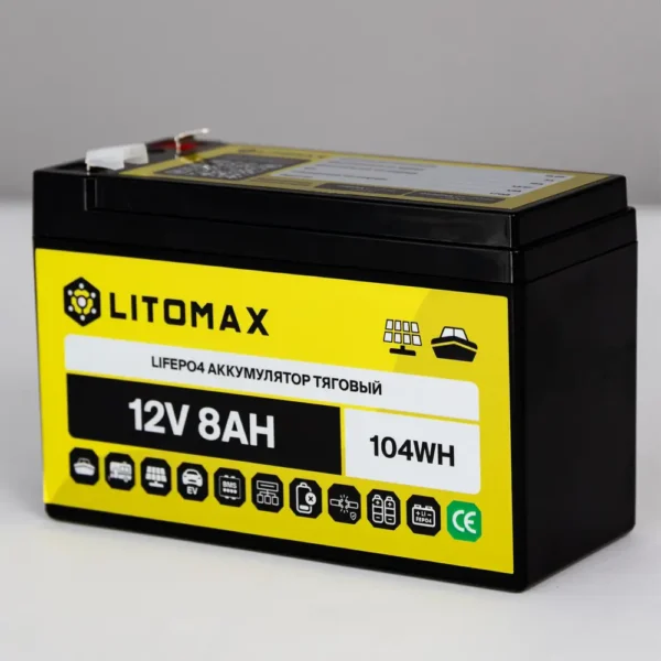 Литиевый аккумулятор тяговый LITOMAX LiFePO4 12V 7,5Ah 96Wh фото