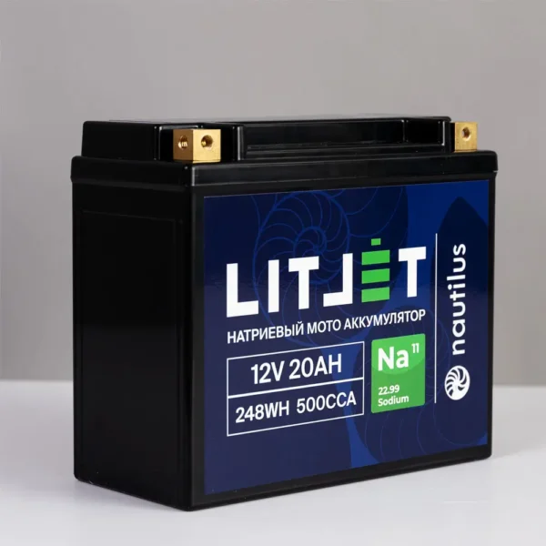 Натриевый стартовый мото аккумулятор LITJET 12V 20Ah 248Wh 500CCA YT20 R+ фото