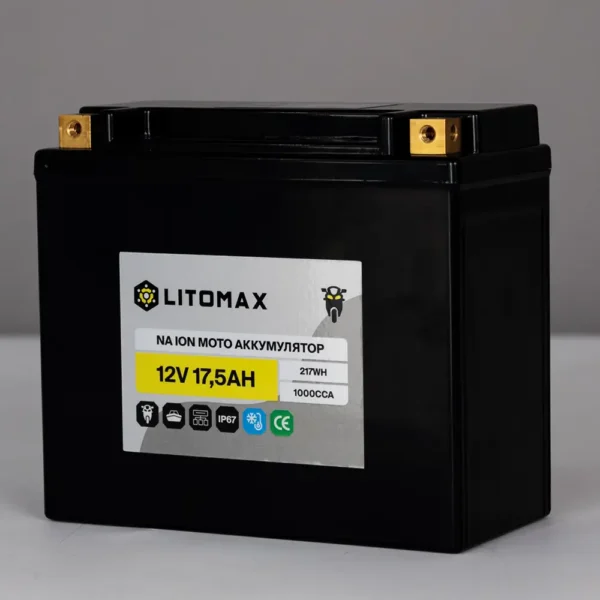 Натриевый стартовый мото аккумулятор LITOMAX 12V 17,5Ah 217Wh YTX30H R+ картинка