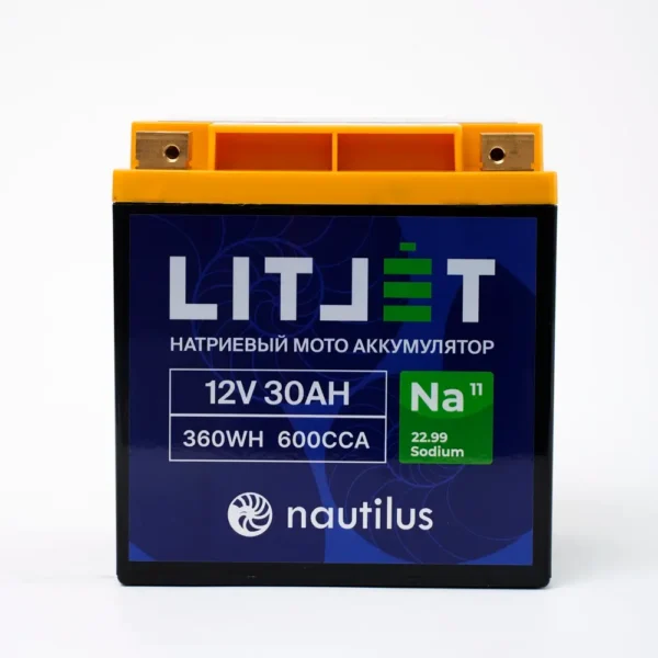 Натриевый стартовый мото аккумулятор LITJET Na+ 12V 30Ah 360Wh 600CCA YT24 R+