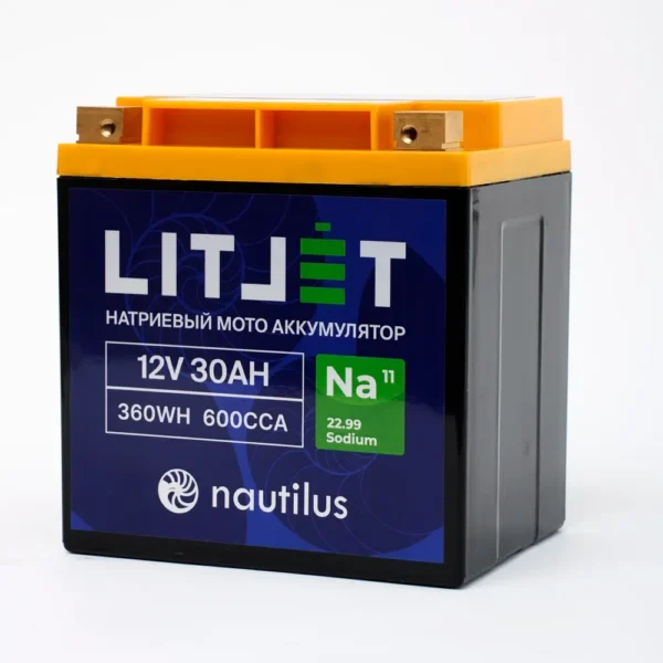 Натриевый стартовый мото аккумулятор LITJET Na+ 12V 30Ah 360Wh 600CCA YT24 R+ картинка