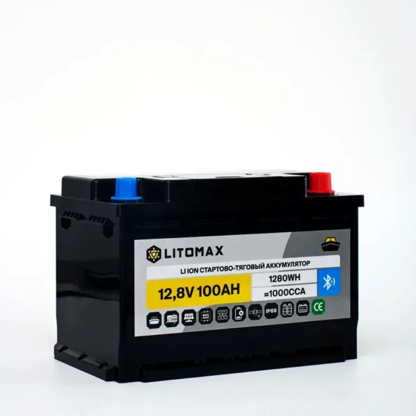 Литиевый аккумулятор стартово/тяговый LITOMAX LiFePO4 12V 100Ah 1280Wh 1000CCA фото сбоку