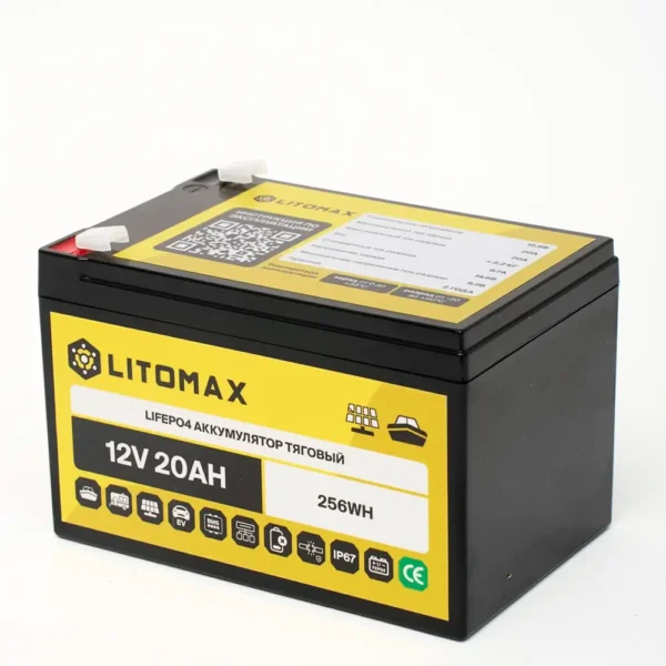 Литиевый аккумулятор тяговый LITOMAX LiFePO4 12V 20Ah IP67 фото сбоку
