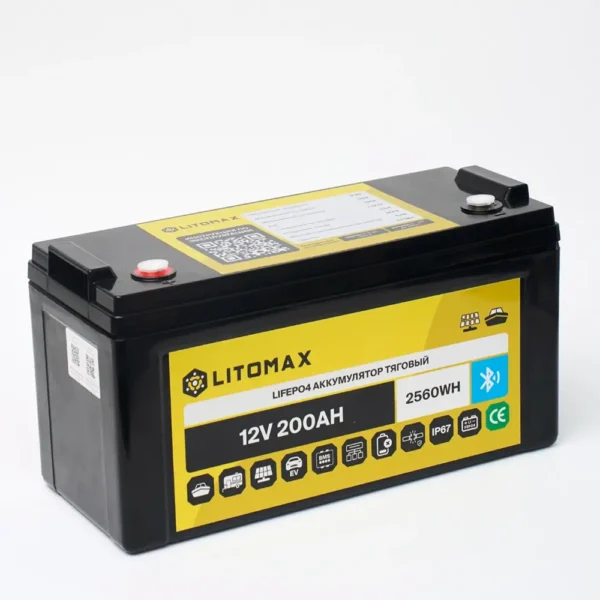 Литиевый аккумулятор тяговый LITOMAX LiFePO4 12V 200Ah с Bluetooth вид сбоку
