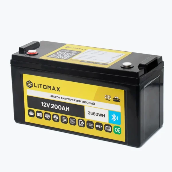 Литиевый аккумулятор тяговый LITOMAX LiFePO4 12V 200Ah с Bluetooth IP67 фото корпуса