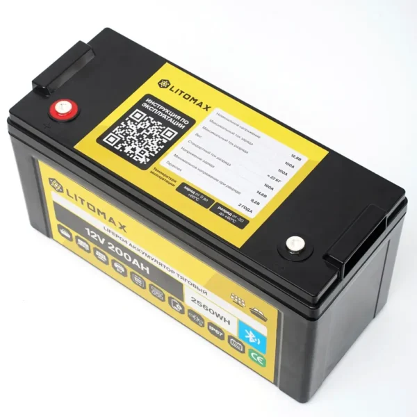 Литиевый аккумулятор тяговый LITOMAX LiFePO4 12V 200Ah с Bluetooth IP67 фото сбоку