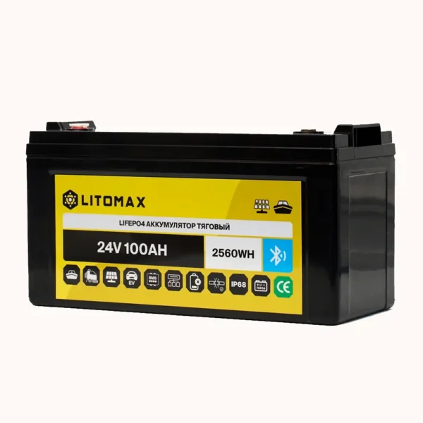 Литиевый аккумулятор тяговый LITOMAX LiFePO4 25,6V 100Ah с Bluetooth IP68 фото