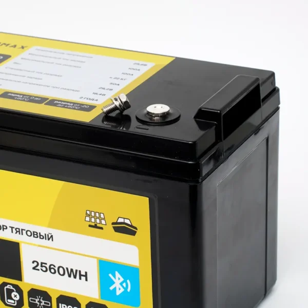 Литиевый аккумулятор тяговый LITOMAX LiFePO4 25,6V 100Ah с Bluetooth IP68 фото клеммы