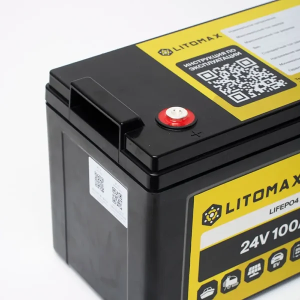 Литиевый аккумулятор тяговый LITOMAX LiFePO4 25,6V 100Ah с Bluetooth IP68 клемма