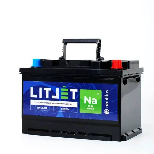 Натриевый стартово/тяговый аккумулятор LITJET Na+ 12V 75Ah 900Wh 1800CCA фото сбоку