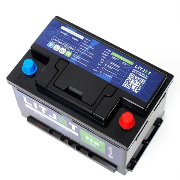 Натриевый стартово/тяговый аккумулятор LITJET Na+ 12V 75Ah 900Wh фото клемм