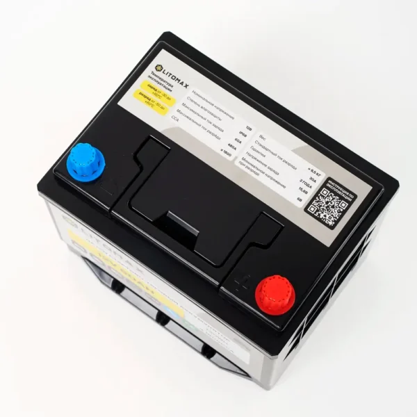 Натриевый стартово/тяговый аккумулятор LITOMAX Na+ 12V 60Ah 1800CCA IP68 фото сверху