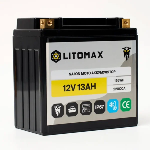 Натриевый стартовый мото аккумулятор LITOMAX Na+ 12,4V 13Ah 220CCA YTX14A картинка сбоку