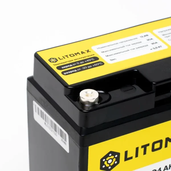 аккумулятор тяговый LITOMAX LiFePO4 12V 30Ah 384Wh клемма