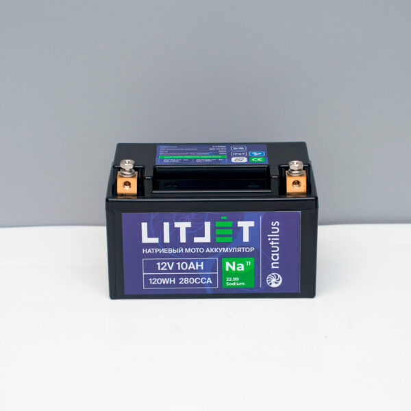 Стартовый мото аккумулятор LITJET Na+ 12V 10Ah 120Wh 280CCA YTX7A IP67 L+ фото