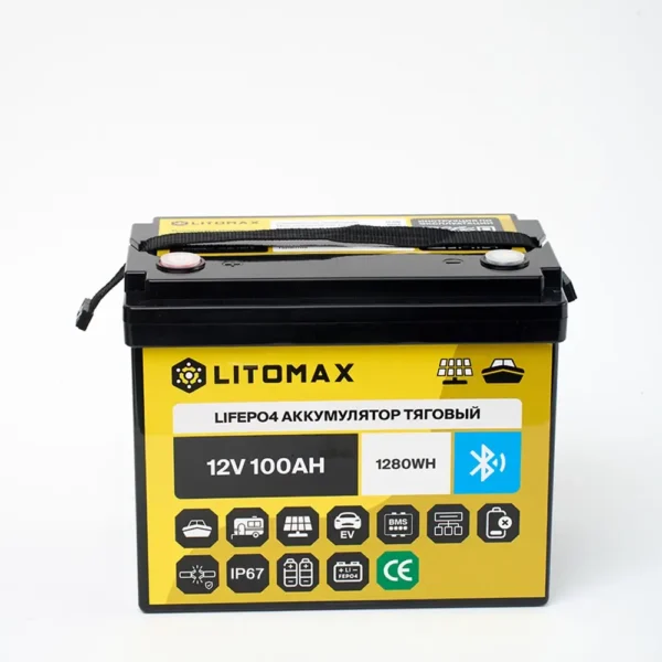 Литиевый аккумулятор тяговый LITOMAX LiFePO4 12,8V 100Ah c Bluetooth