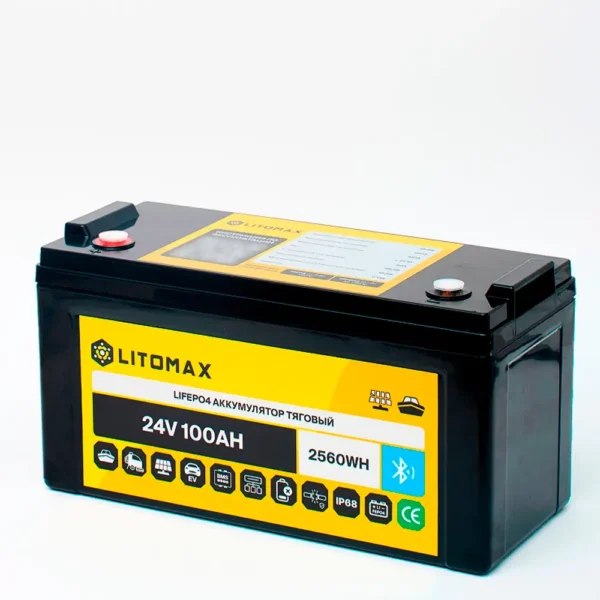Литиевый аккумулятор тяговый LITOMAX LiFePO4 25,6V 100Ah c Bluetooth IP68 фото