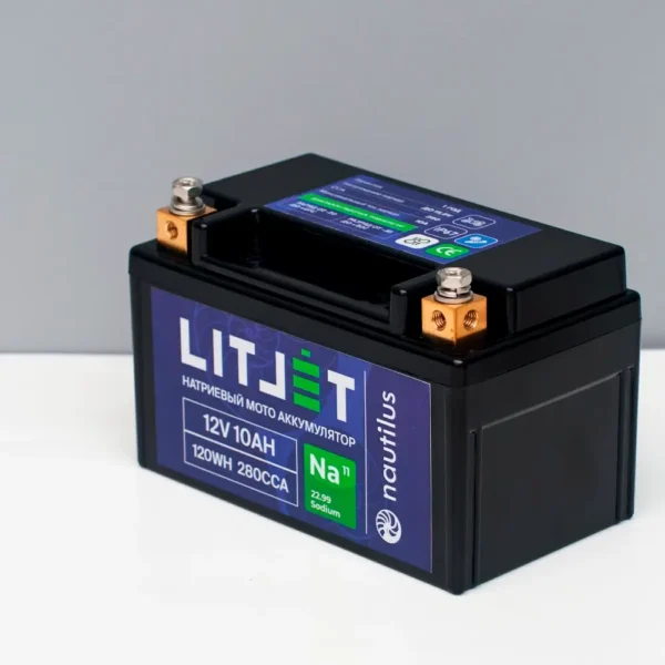 Стартовый мото аккумулятор LITJET Na+ 12V 10Ah 120Wh 280CCA IP67 L+