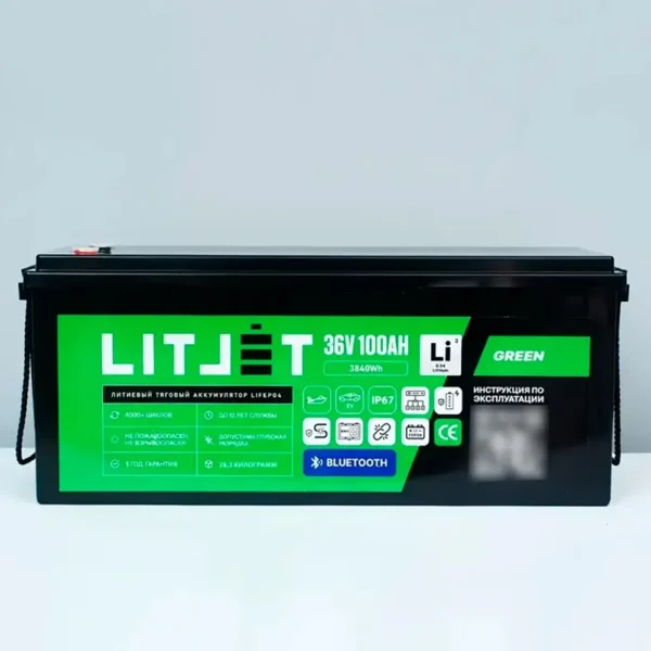 Литиевый аккумулятор тяговый LITJET GREEN LiFePO4 36V 100Ah 3840Wh с Bluetooth вид спереди