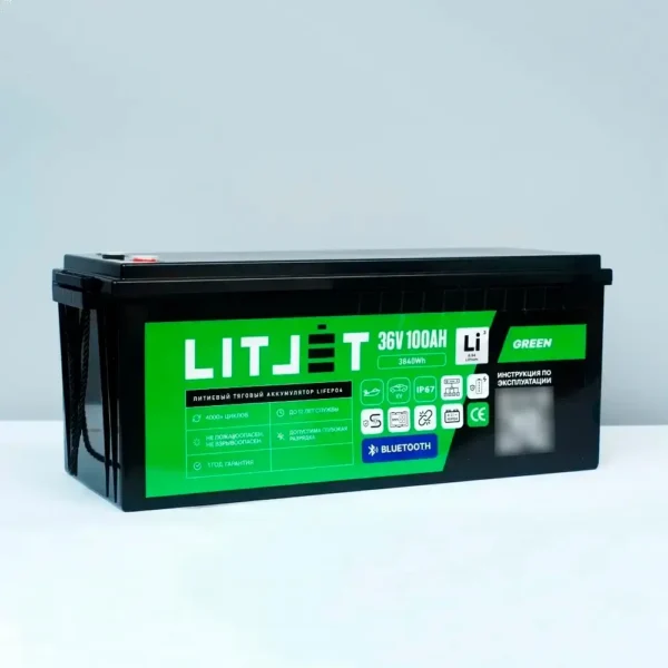 Литиевый аккумулятор тяговый LITJET GREEN LiFePO4 36V 100Ah 3840Wh с Bluetooth вид сбоку
