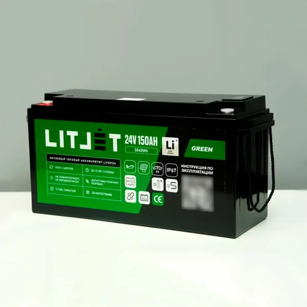 Литиевый аккумулятор тяговый LITJET GREEN LiFePO4 24V 150Ah 3840Wh с Bluetooth IP67 BMS 150A фото