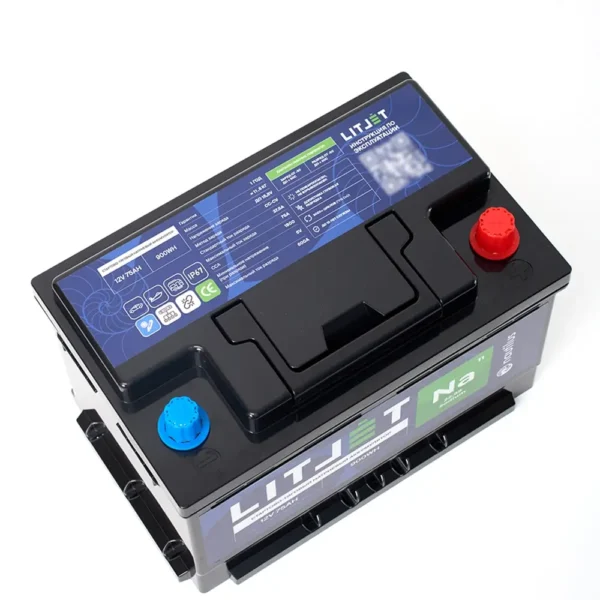 Натриевый стартово/тяговый аккумулятор LITJET Na+ 12V 75Ah 900Wh 1800CCA фото сверху