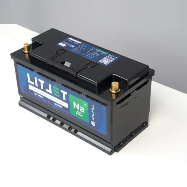 Натриевый стартово/тяговый аккумулятор LITJET Na+12V 100Ah 1200Wh 1500CCA IP67 фото сверху