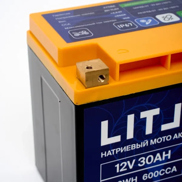 Натриевый стартовый мото аккумулятор LITJET Na+12V 30Ah вид клеммы