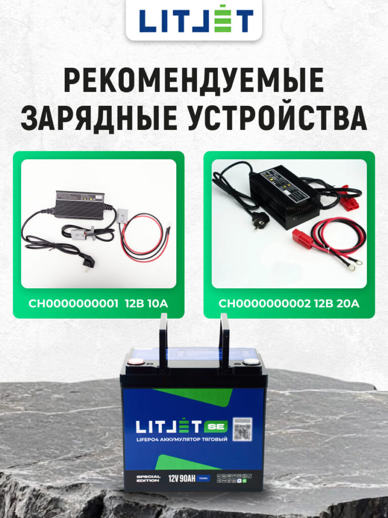 Литиевый тяговый аккумулятор ЛИТДЖЕТ SE, LiFePO4 12 В 90 А·ч, 1152 Вт·ч, с поддержкой Bluetooth инфографика