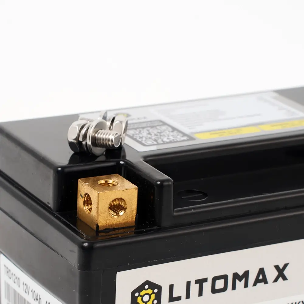 Стартовый мото аккумулятор LITOMAX Na+ 12,4V 10Ah 280CCA YTX7A R+ 2 Стартовый мото аккумулятор LITOMAX Na+ 12,4V 10Ah 280CCA фото клеммы